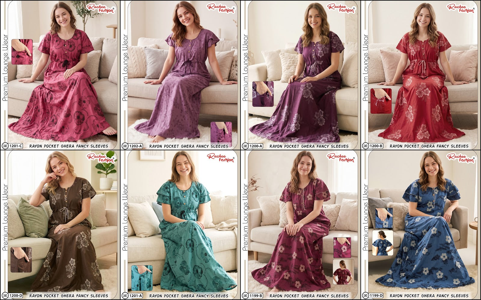 Dn 1197-1204 Ruchee Fashion Rayon Night Gowns Exporter
