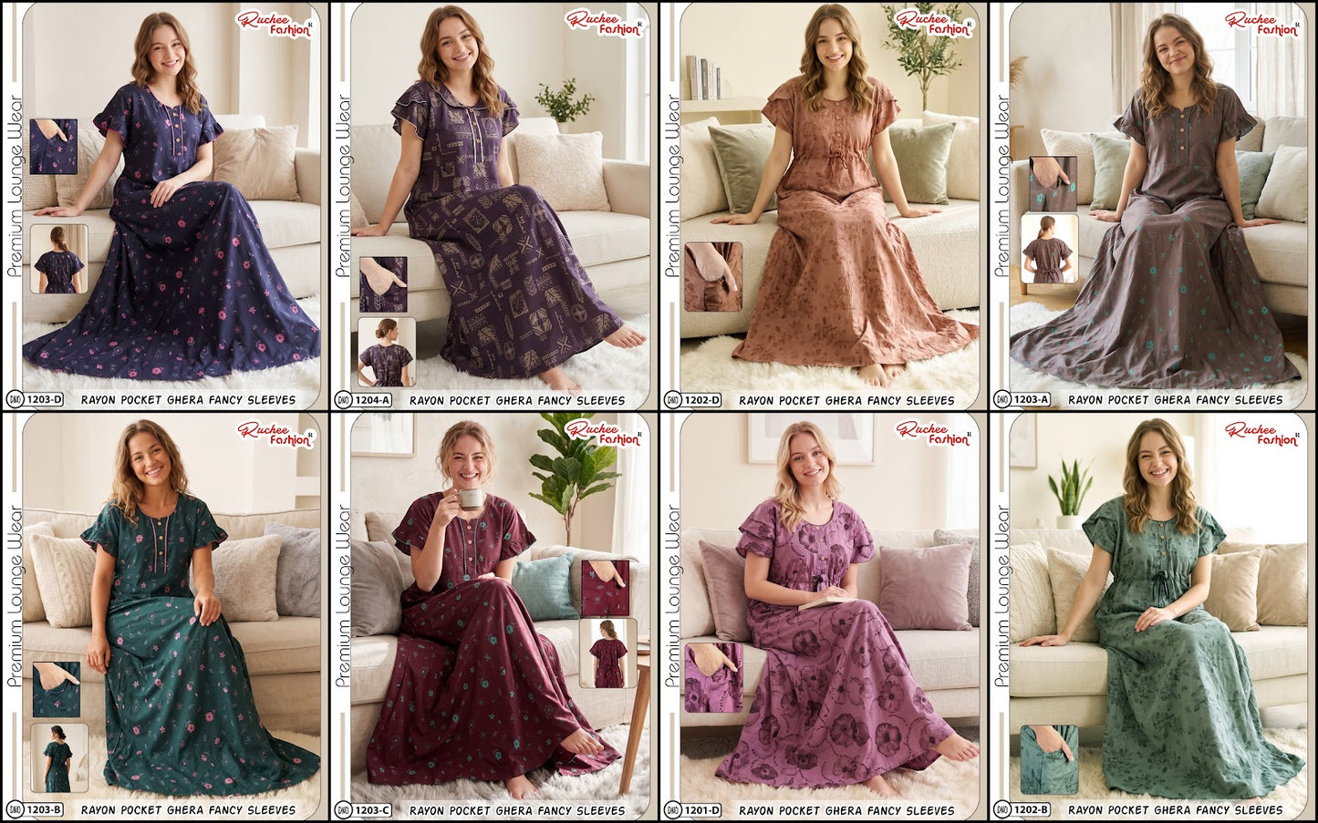 Dn 1197-1204 Ruchee Fashion Rayon Night Gowns Exporter