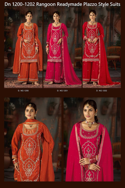 Dn 1200-1202 Rangoon Crepe Readymade Plazzo Style Suits Manufacturer India