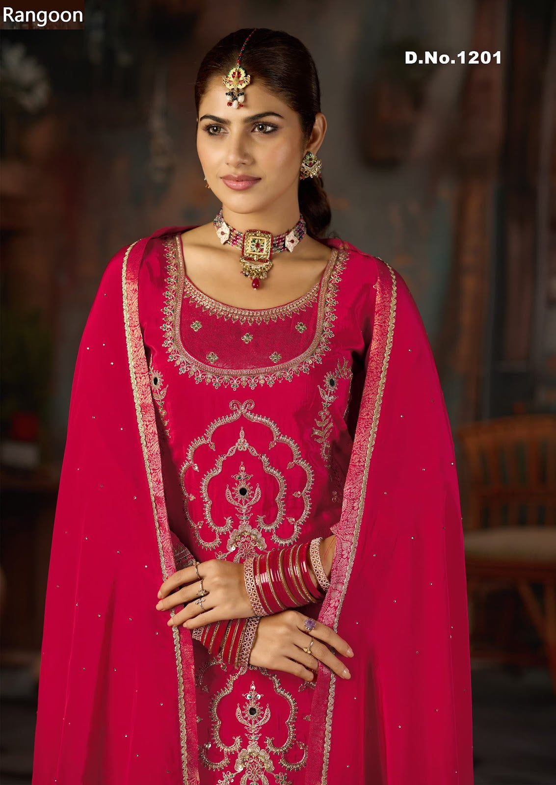 Dn 1200-1202 Rangoon Crepe Readymade Plazzo Style Suits Manufacturer India