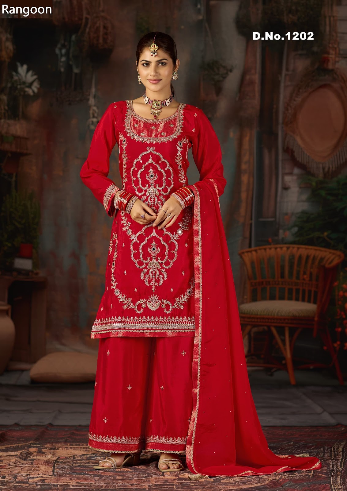 Dn 1200-1202 Rangoon Crepe Readymade Plazzo Style Suits Manufacturer India