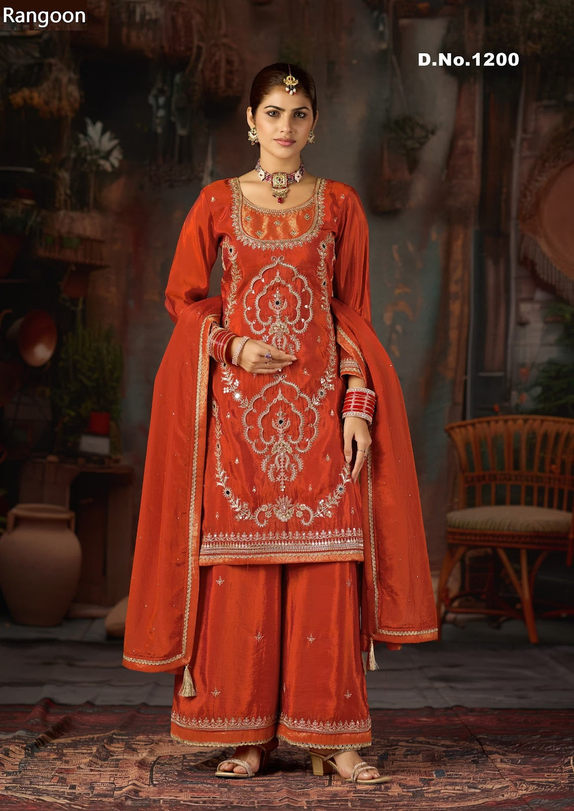 Dn 1200-1202 Rangoon Crepe Readymade Plazzo Style Suits Manufacturer India