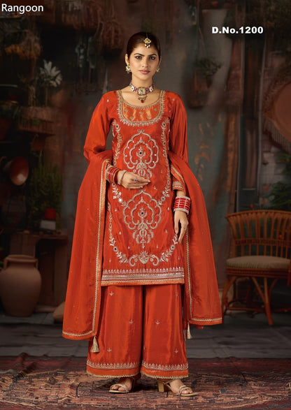 Dn 1200-1202 Rangoon Crepe Readymade Plazzo Style Suits Manufacturer India