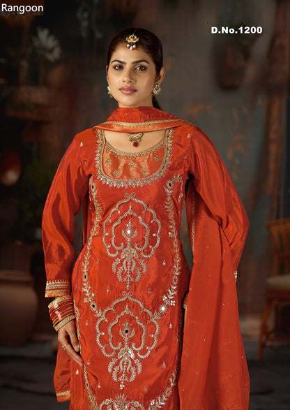 Dn 1200-1202 Rangoon Crepe Readymade Plazzo Style Suits Manufacturer India