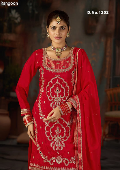 Dn 1200-1202 Rangoon Crepe Readymade Plazzo Style Suits Manufacturer India