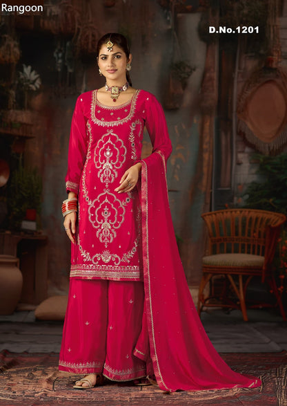 Dn 1200-1202 Rangoon Crepe Readymade Plazzo Style Suits Manufacturer India
