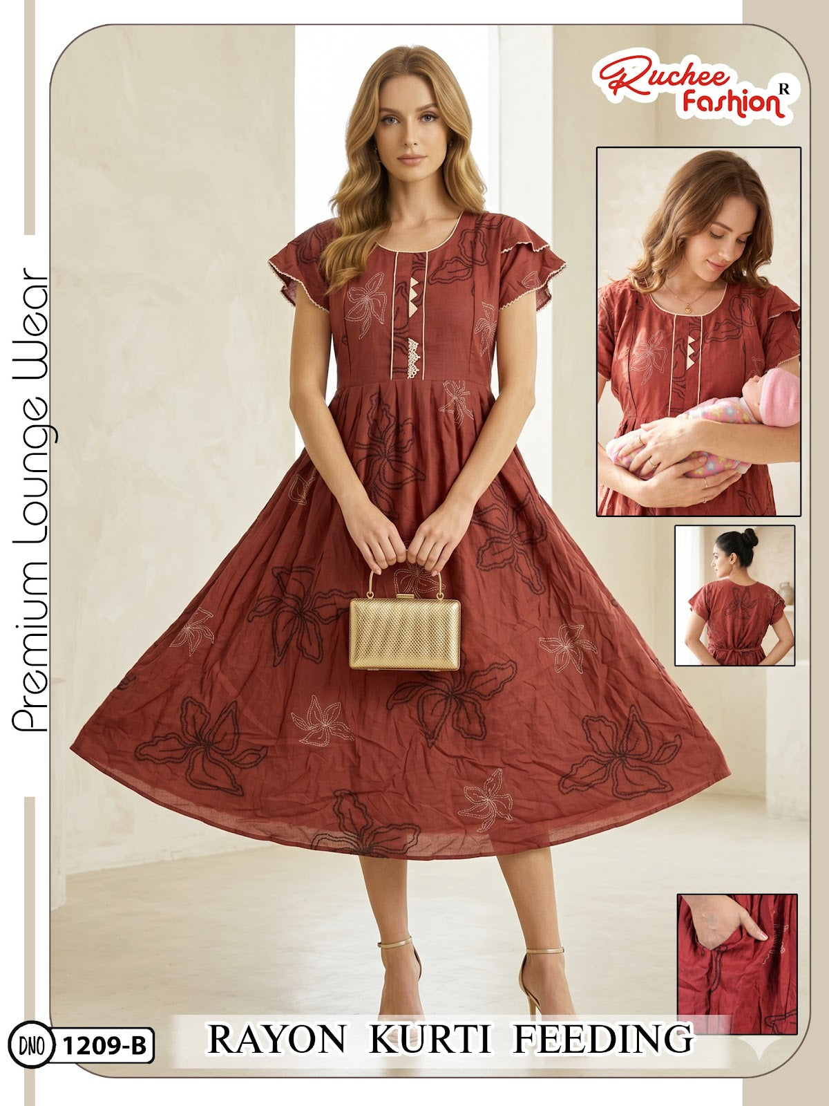 Dn 1209-1214 Ruchee Fashion Rayon Feeding Kurtis Supplier