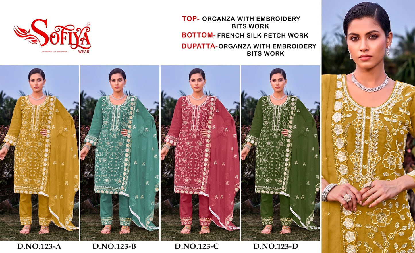 Dn 123 Abcd Sofiya Organza Pakistani Salwar Suits Exporter India