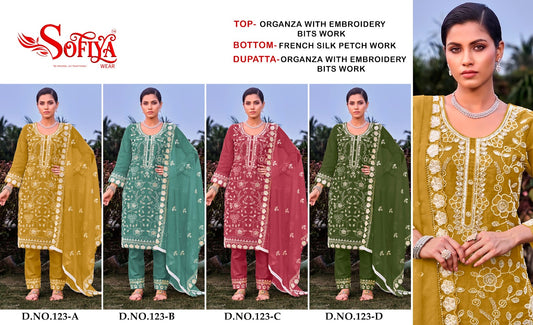 Dn 123 Abcd Sofiya Organza Pakistani Salwar Suits Exporter India