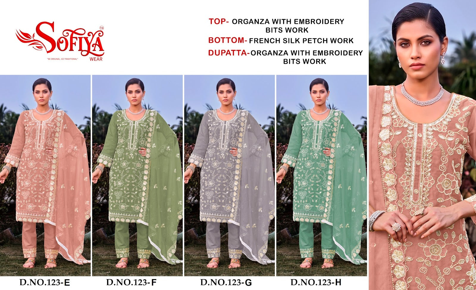 Dn 123 Efgh Sofiya Organza Pakistani Salwar Suits Wholesale Price
