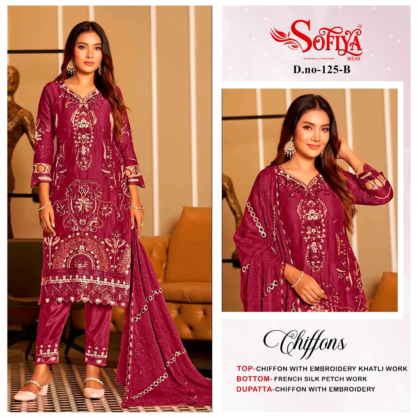 Dn 125 Abcd Sofiya Chiffon Pakistani Salwar Suits Supplier India