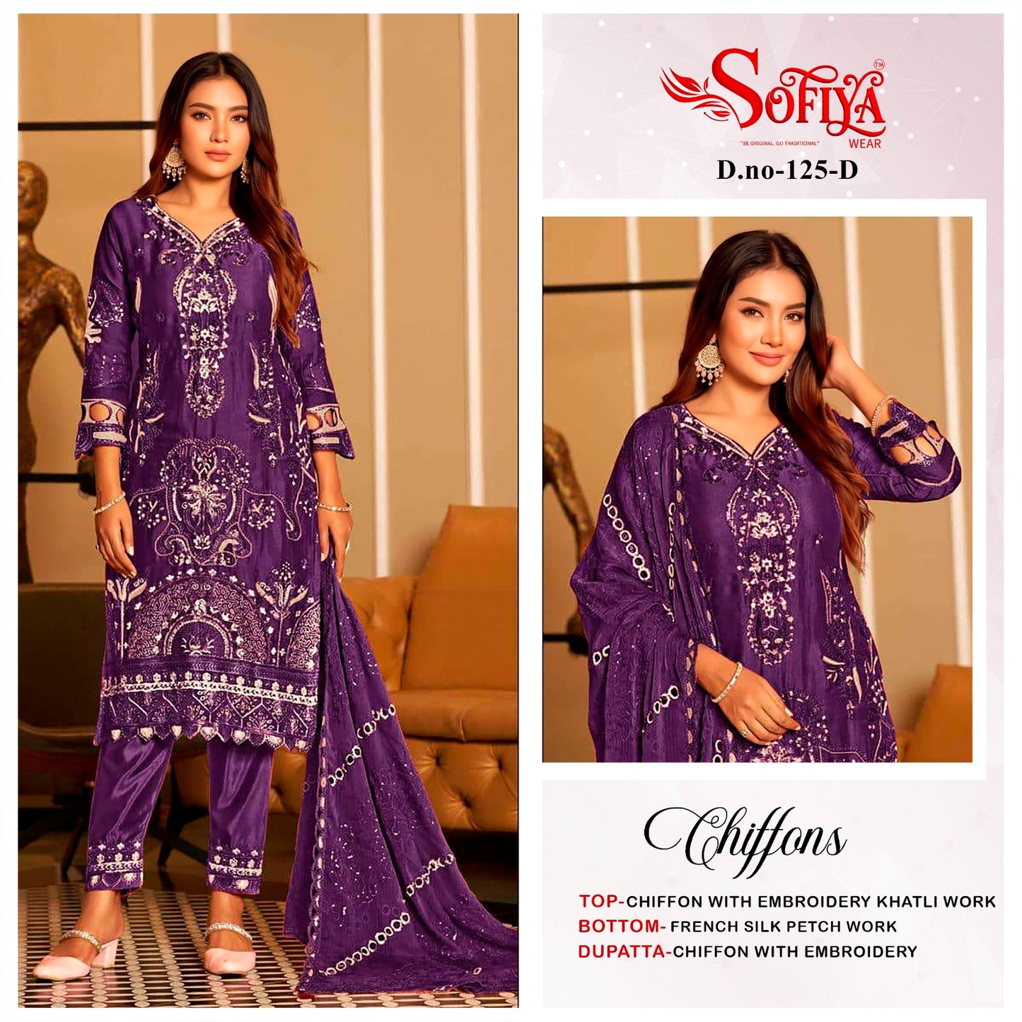 Dn 125 Abcd Sofiya Chiffon Pakistani Salwar Suits Supplier India