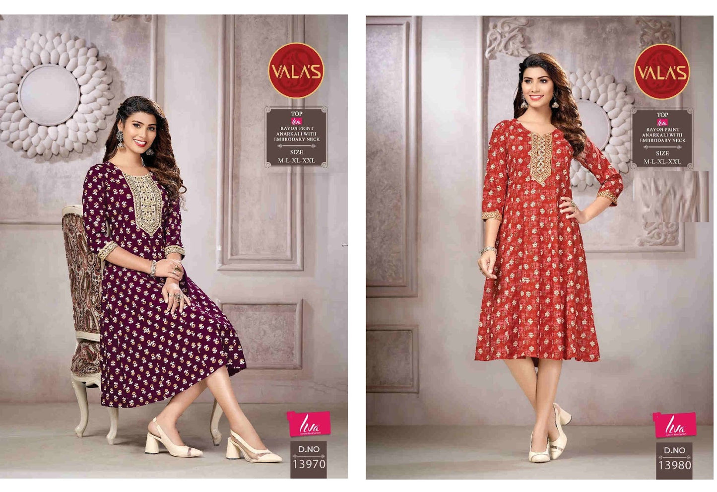 Dn 13970-13980 Valas Anarkali Kurtis Supplier India