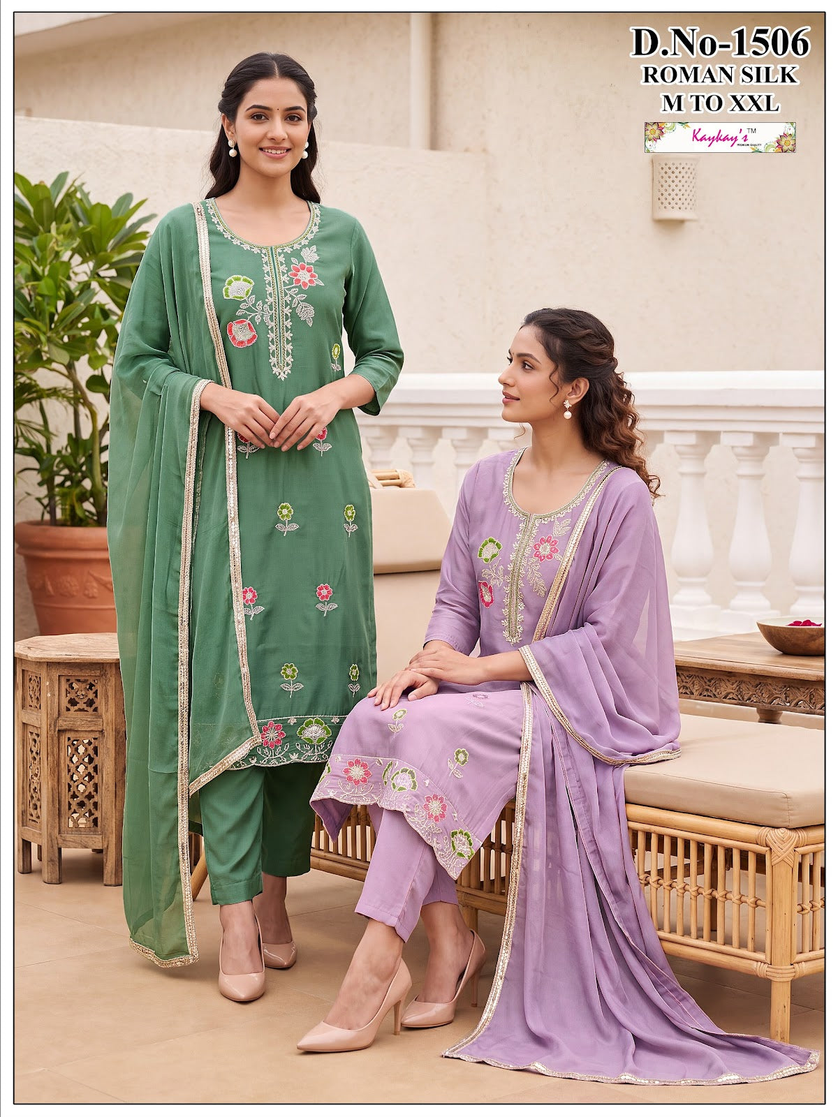 Dn 1501-1506 Kaykay Roman Silk Readymade Pant Style Suits Supplier