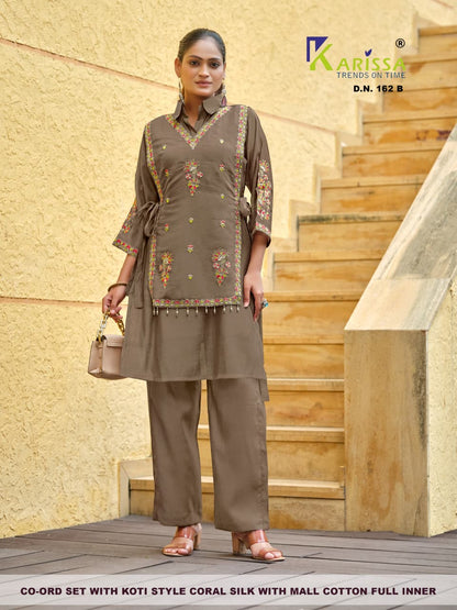 Dn 161-162 With Koti Karissa Coral Silk Co Ord Set Supplier Ahmedabad