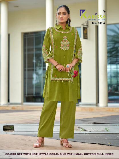 Dn 161-162 With Koti Karissa Coral Silk Co Ord Set Supplier Ahmedabad