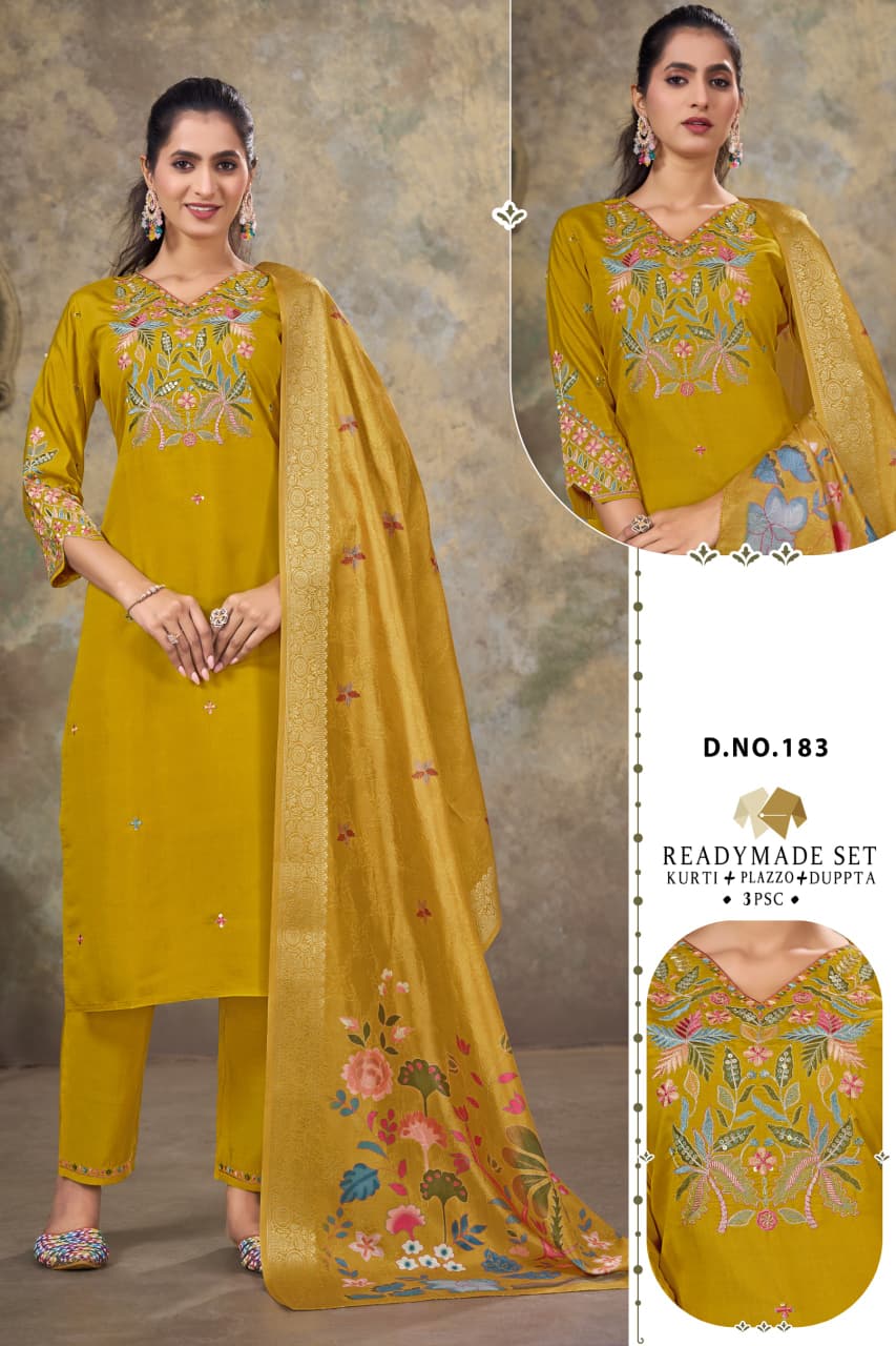 Dn 183-184 Dzi Roman Silk Readymade Pant Style Suits Wholesale Price