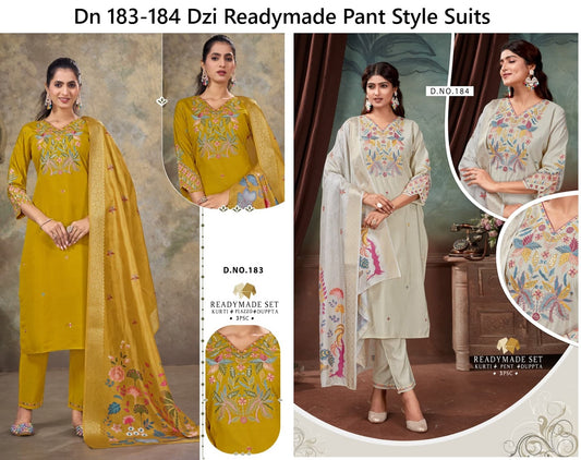 Dn 183-184 Dzi Roman Silk Readymade Pant Style Suits Wholesale Price
