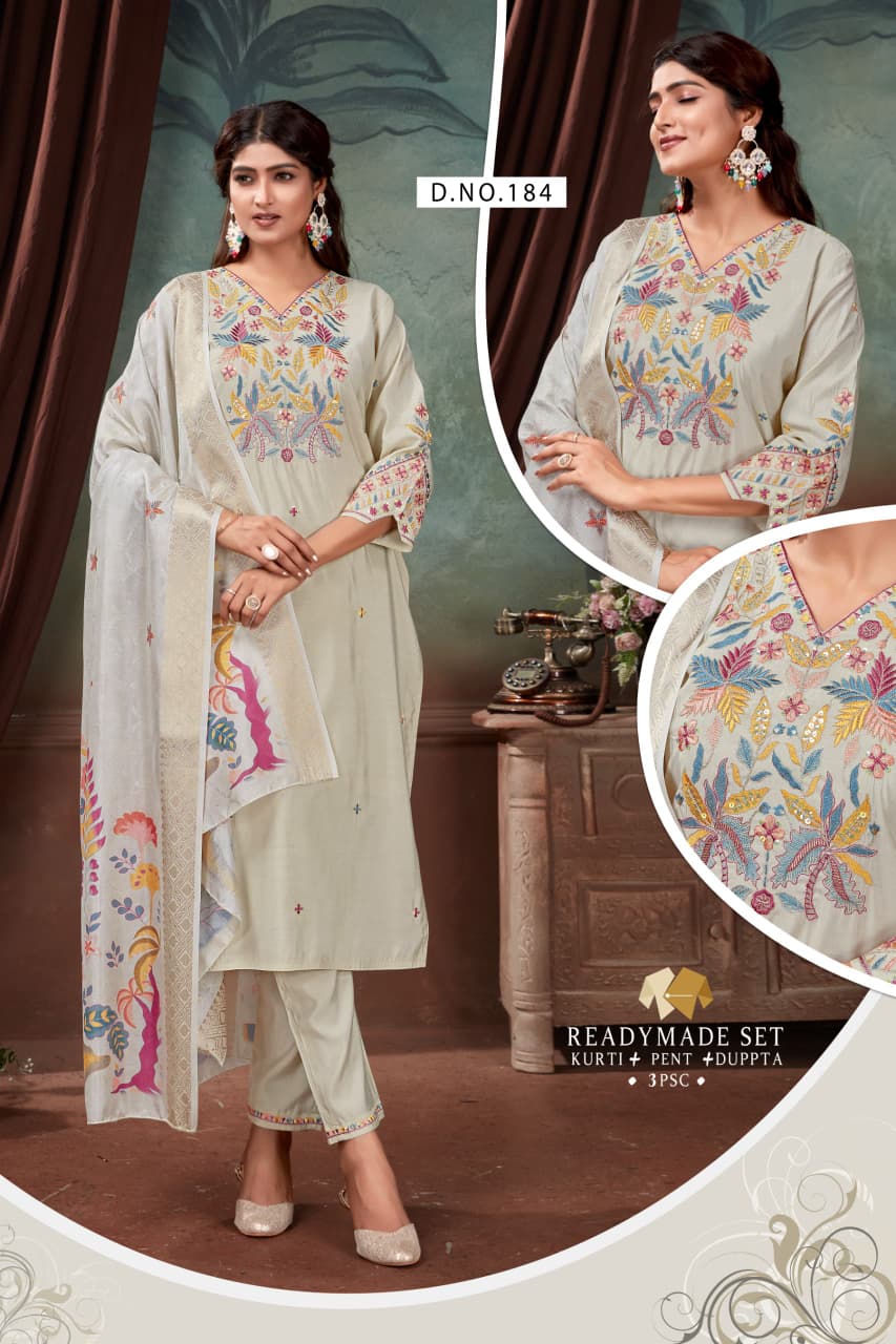 Dn 183-184 Dzi Roman Silk Readymade Pant Style Suits Wholesale Price
