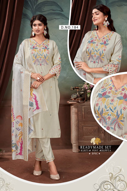 Dn 183-184 Dzi Roman Silk Readymade Pant Style Suits Wholesale Price