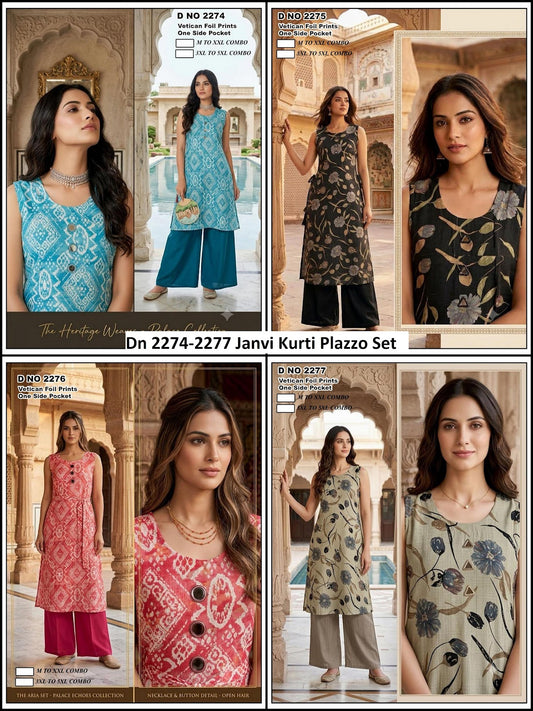 Dn 2274-2277 Janvi Vetican Kurti Plazzo Set Manufacturer Gujarat