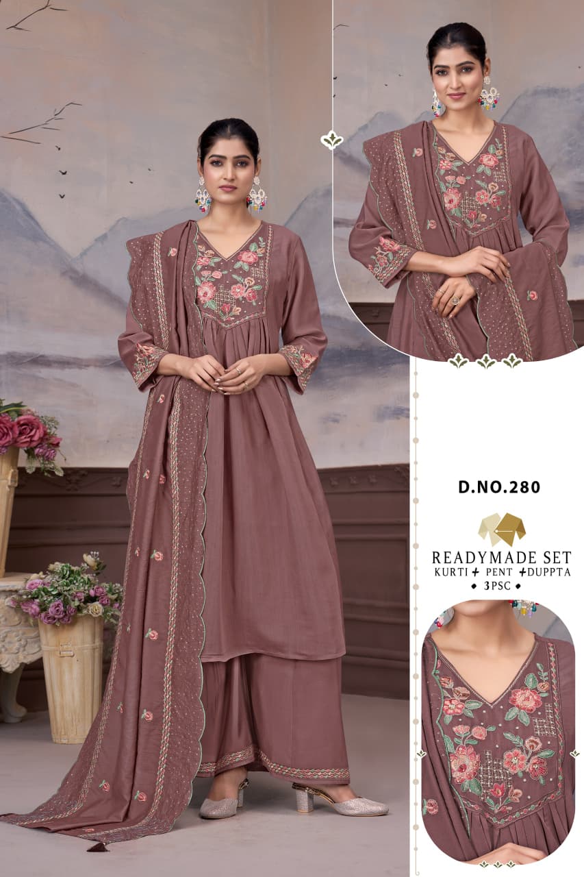 Dn 278-282 Dzi Chanderi Readymade Plazzo Style Suits Manufacturer Gujarat