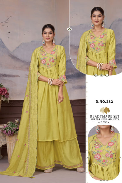 Dn 278-282 Dzi Chanderi Readymade Plazzo Style Suits Manufacturer Gujarat