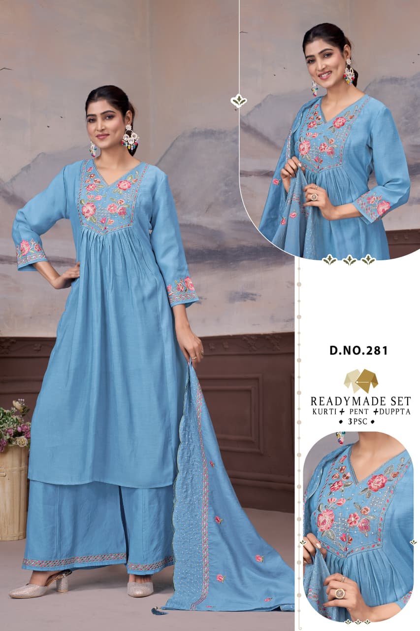 Dn 278-282 Dzi Chanderi Readymade Plazzo Style Suits Manufacturer Gujarat
