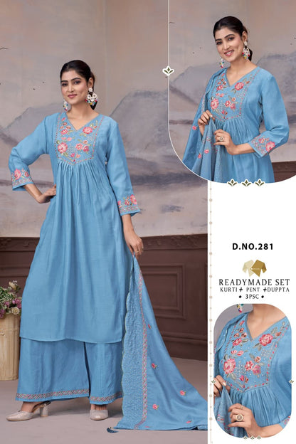 Dn 278-282 Dzi Chanderi Readymade Plazzo Style Suits Manufacturer Gujarat