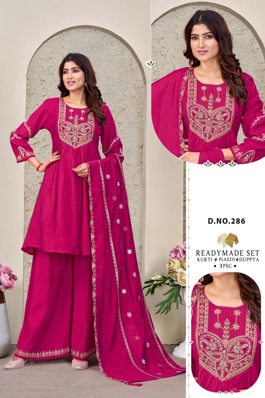 Dn 283-286 Dzi Chanderi Readymade Plazzo Style Suits Supplier Gujarat