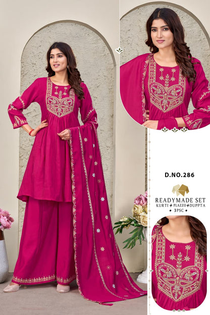 Dn 283-286 Dzi Chanderi Readymade Plazzo Style Suits Supplier Gujarat