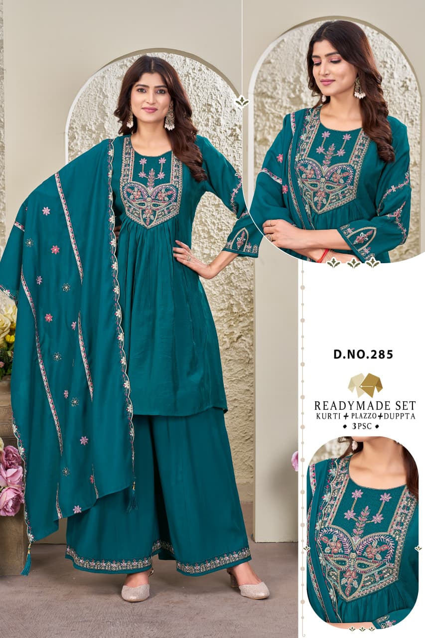 Dn 283-286 Dzi Chanderi Readymade Plazzo Style Suits Supplier Gujarat