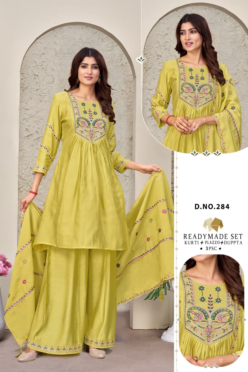 Dn 283-286 Dzi Chanderi Readymade Plazzo Style Suits Supplier Gujarat