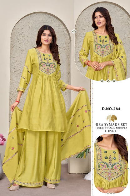 Dn 283-286 Dzi Chanderi Readymade Plazzo Style Suits Supplier Gujarat
