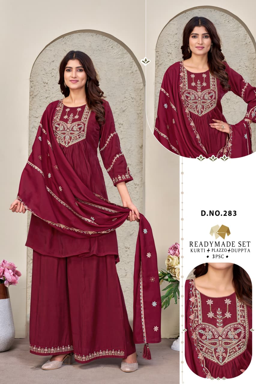 Dn 283-286 Dzi Chanderi Readymade Plazzo Style Suits Supplier Gujarat