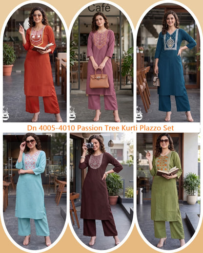 Dn 4005-4010 Passion Tree Dhabu Cotton Kurti Plazzo Set Exporter Gujarat