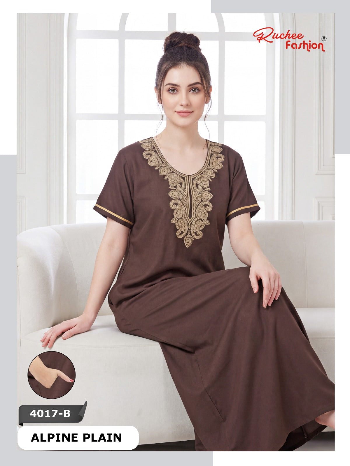 Dn 4017 Plain Ruchee Fashion Alpine Night Gowns Supplier India