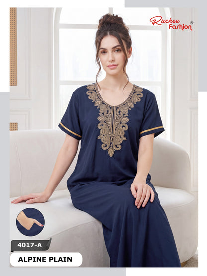 Dn 4017 Plain Ruchee Fashion Alpine Night Gowns Supplier India