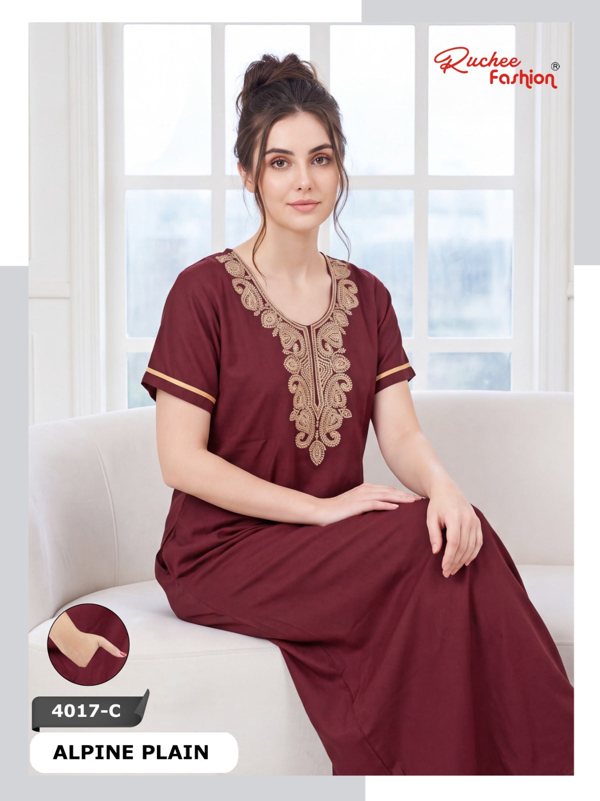 Dn 4017 Plain Ruchee Fashion Alpine Night Gowns Supplier India