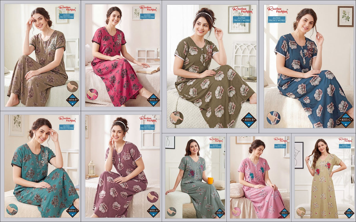 Dn 4054-4056 Front Work Ruchee Fashion Alpine Night Gowns Supplier Gujarat