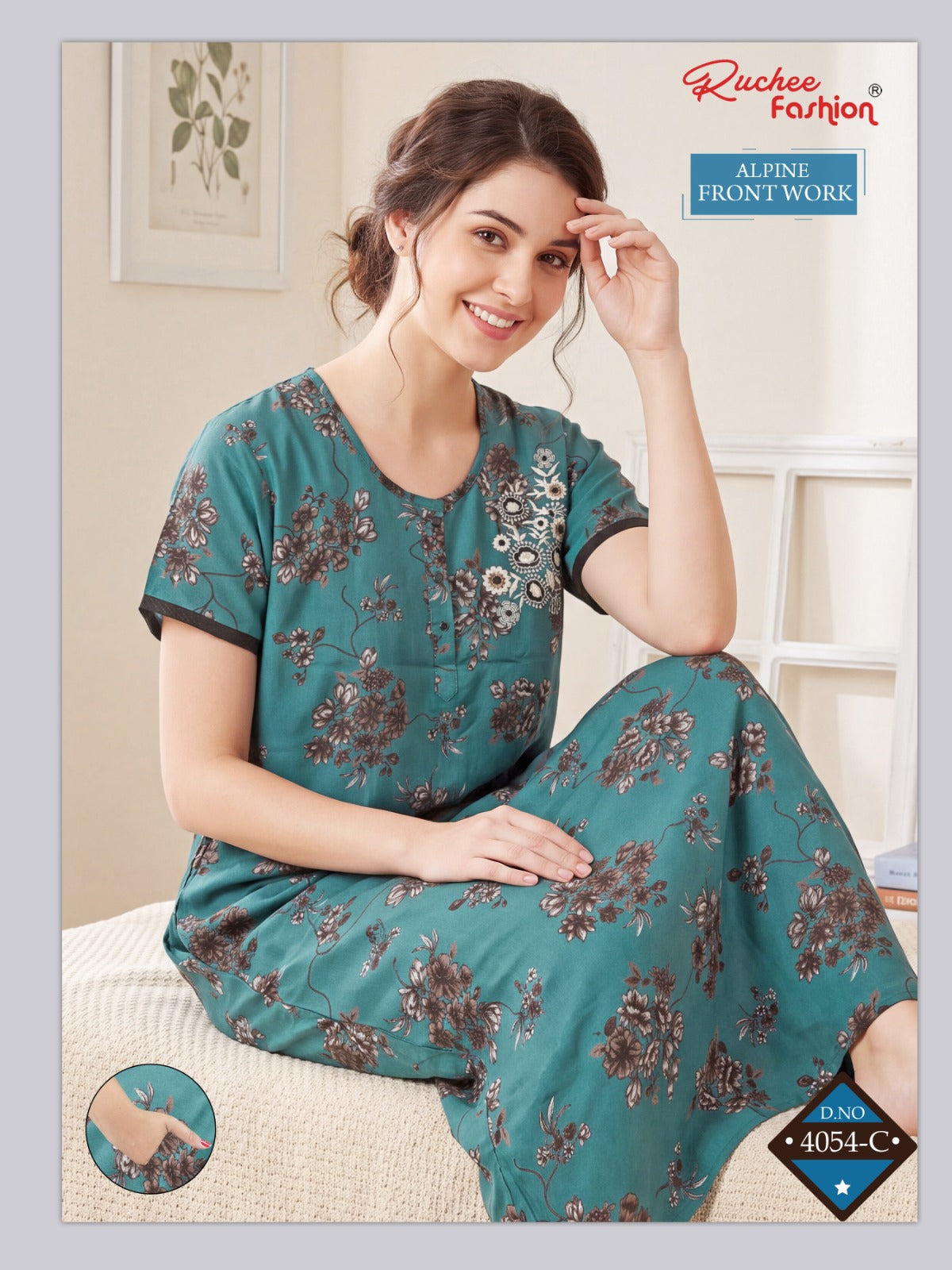 Dn 4054-4056 Front Work Ruchee Fashion Alpine Night Gowns Supplier Gujarat