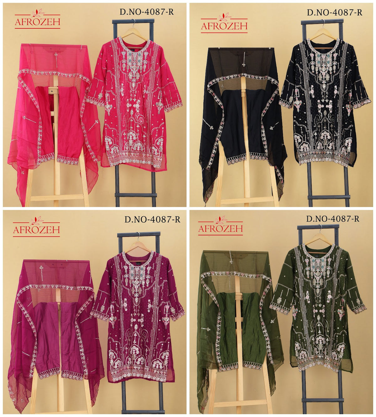 Dn 4087 Abcd Afrozeh Chiffon Pakistani Readymade Suits Supplier India