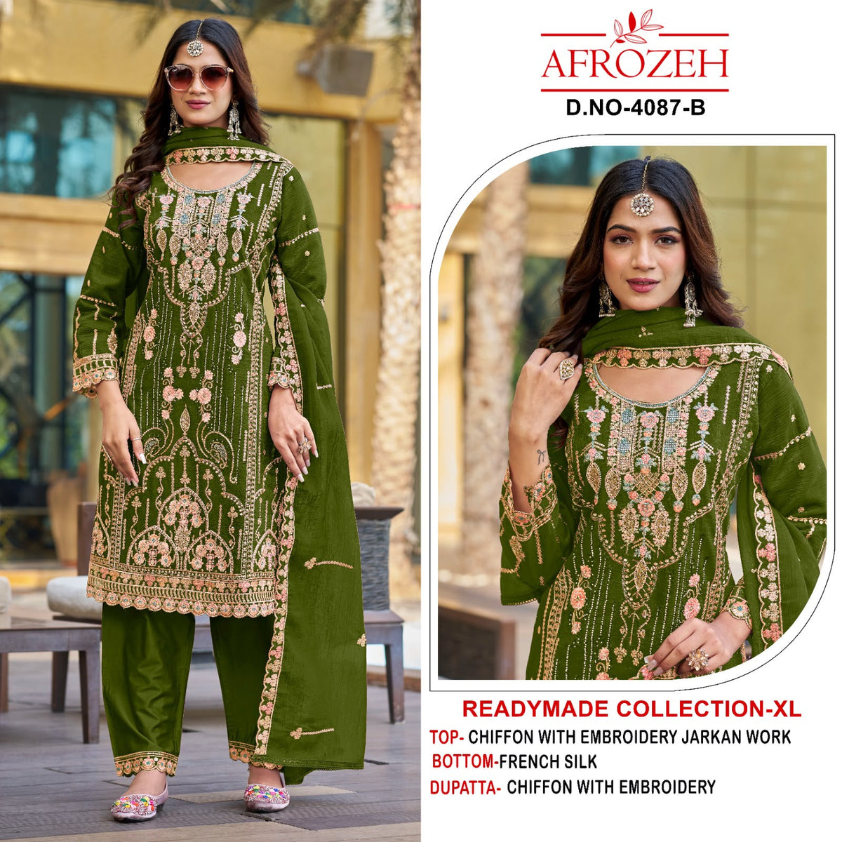 Dn 4087 Abcd Afrozeh Chiffon Pakistani Readymade Suits Supplier India