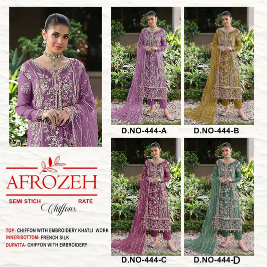 Dn 444 Abcd Afrozeh Chiffon Pakistani Salwar Suits Manufacturer Ahmedabad