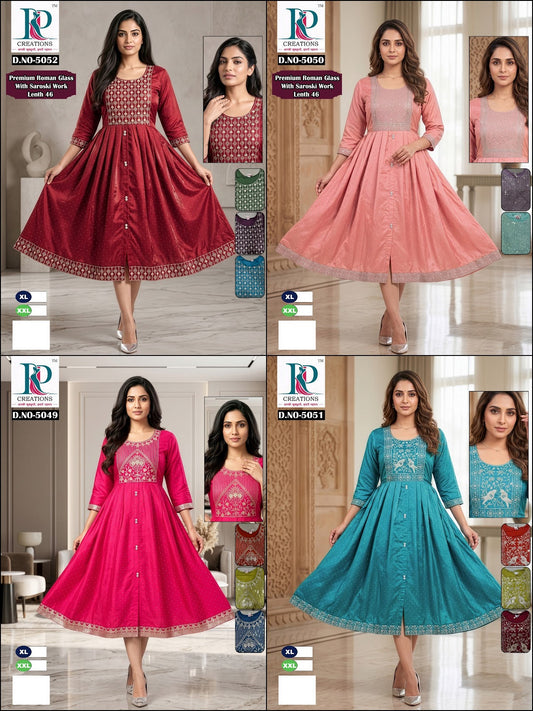 Dn 5049-5052 Rd Roman Anarkali Kurtis Exporter Gujarat