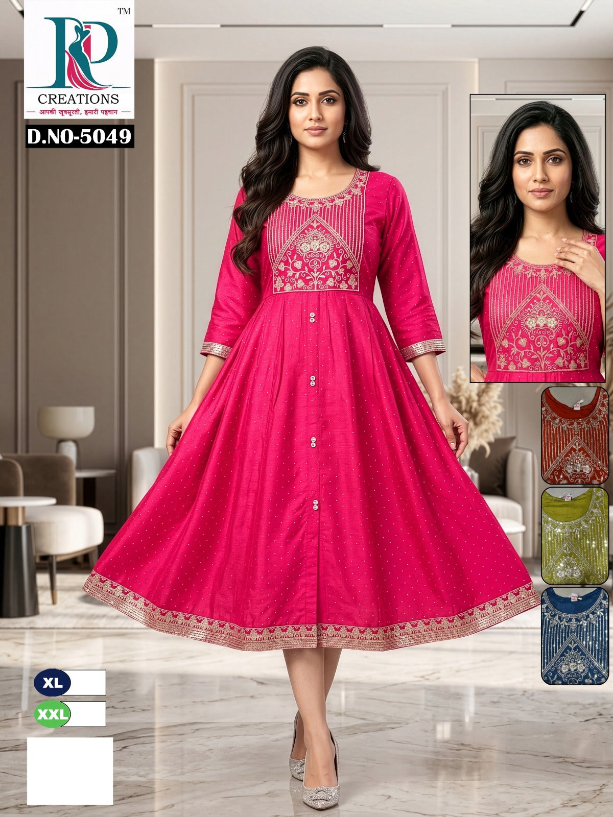 Dn 5049-5052 Rd Roman Anarkali Kurtis Exporter Gujarat