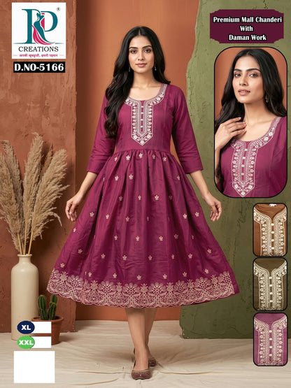 Dn 5166 To 5175 Kd Creation Chanderi Anarkali Kurtis Wholesaler Ahmedabad