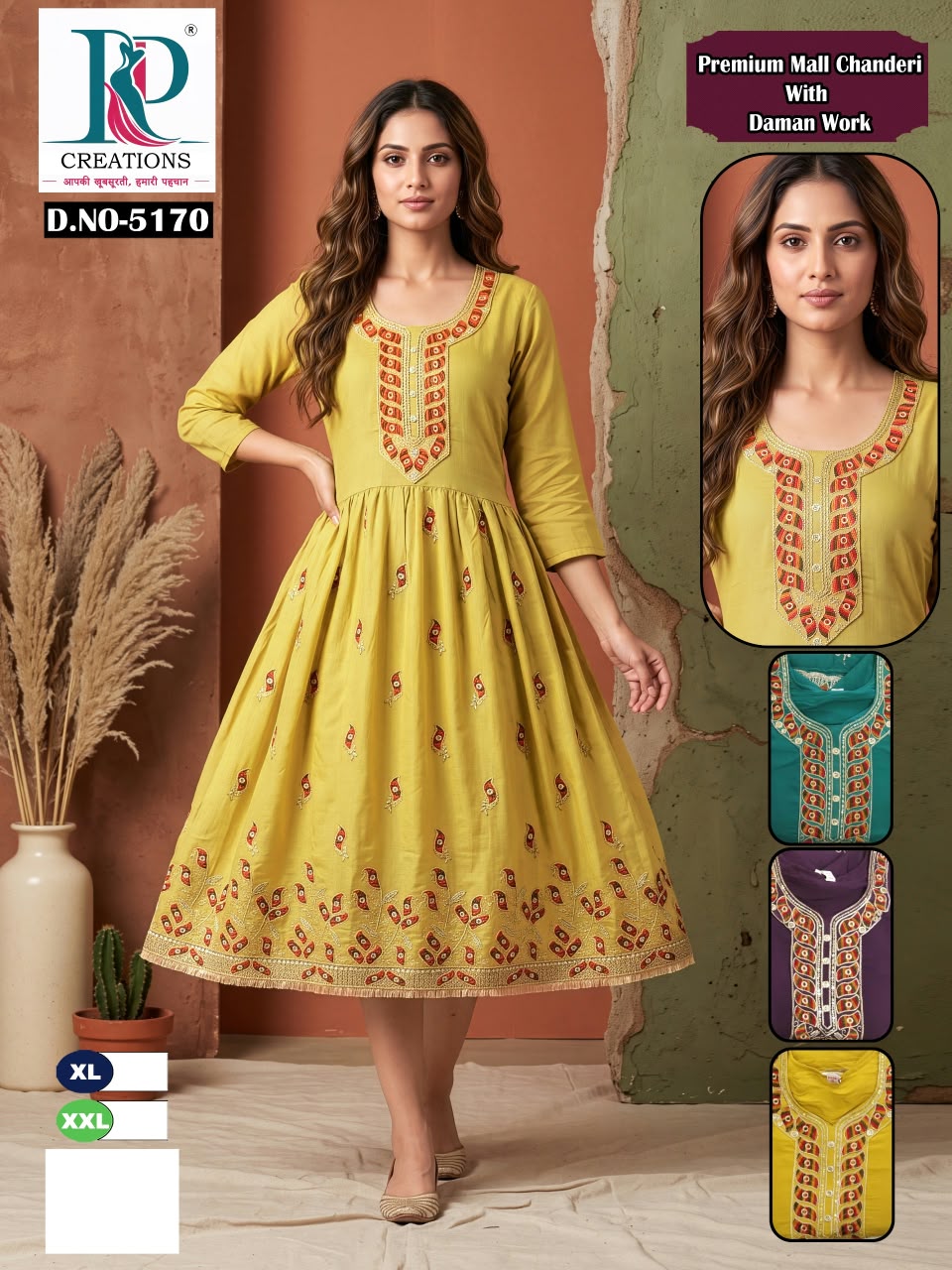 Dn 5166 To 5175 Kd Creation Chanderi Anarkali Kurtis Wholesaler Ahmedabad
