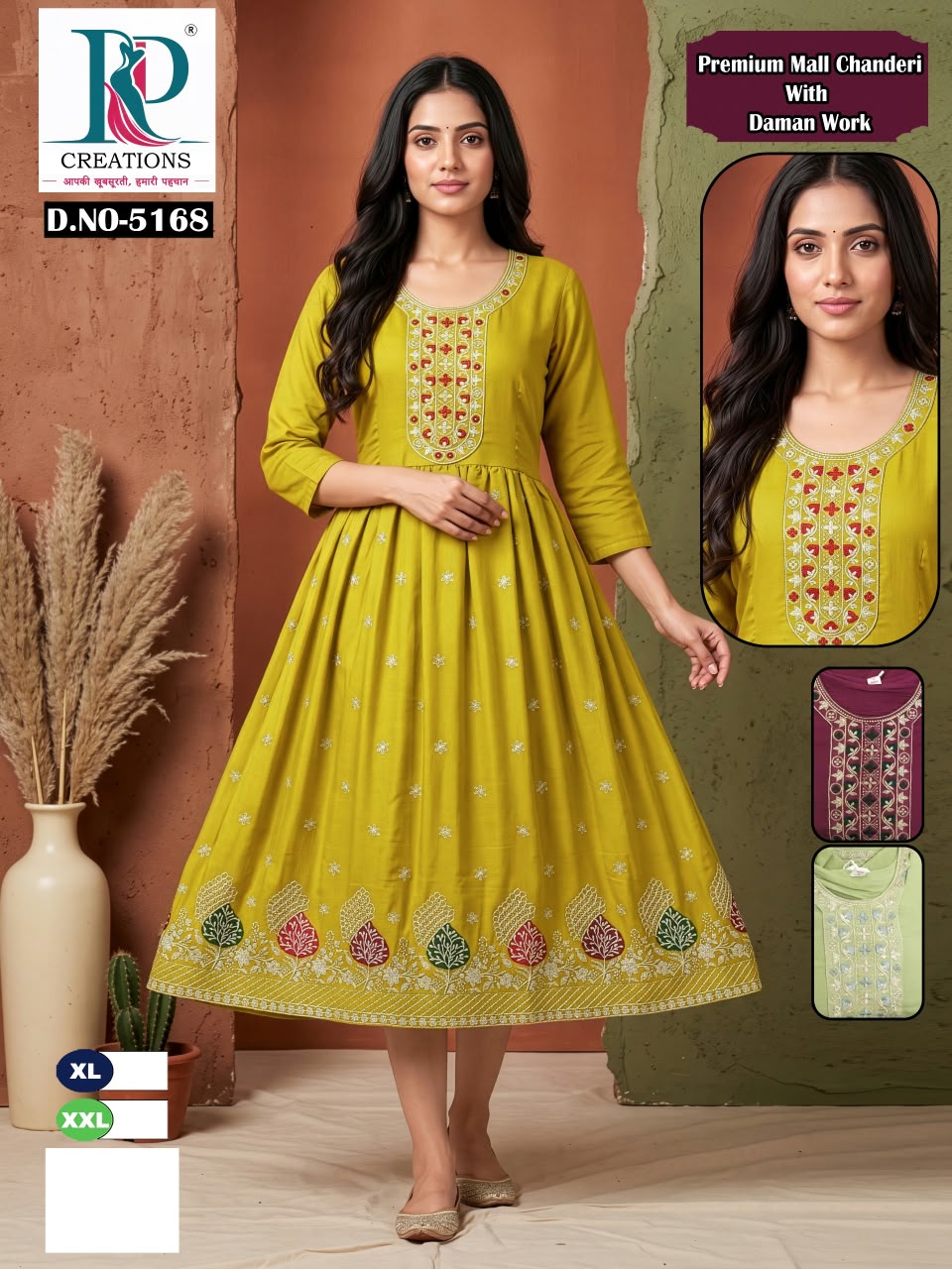 Dn 5166 To 5175 Kd Creation Chanderi Anarkali Kurtis Wholesaler Ahmedabad