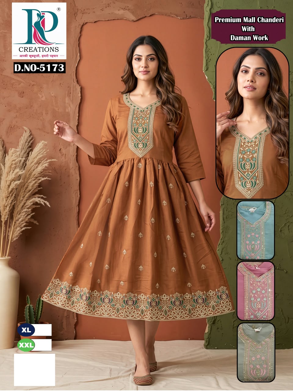 Dn 5166 To 5175 Kd Creation Chanderi Anarkali Kurtis Wholesaler Ahmedabad